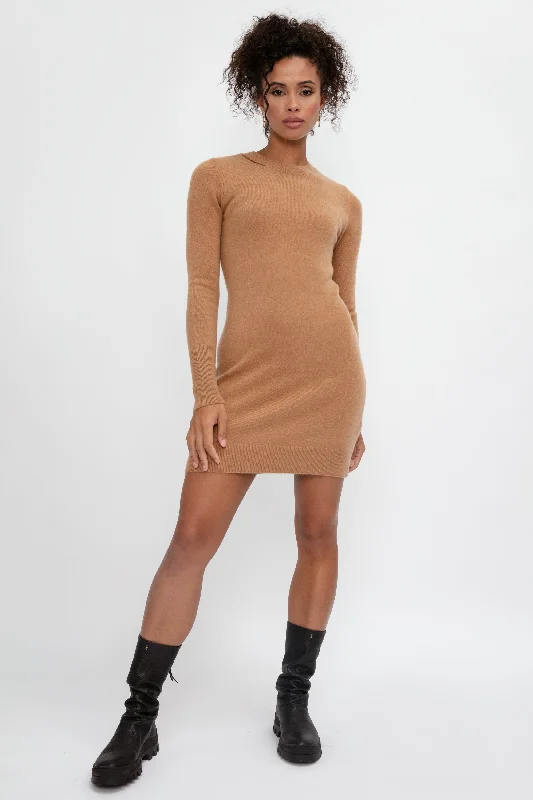 Cashmere Cut Out Sweater Dress in Camel Sweater Dress Elegant