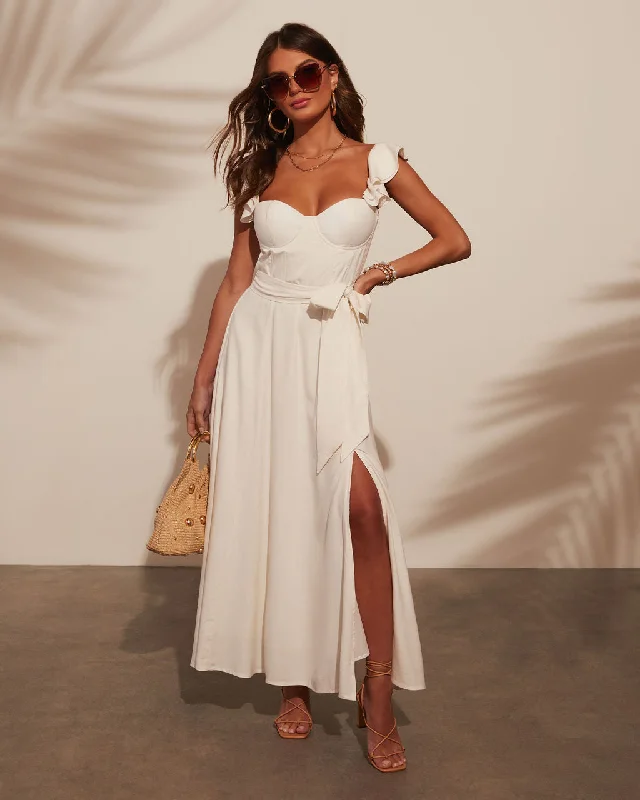 Perfect Date Cotton Tie Waist Midi Dress Chic Midi Skirt