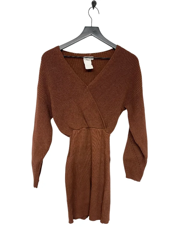 Dress Sweater By Blu Pepper In Brown, Size: S Knit Bodycon Sweater