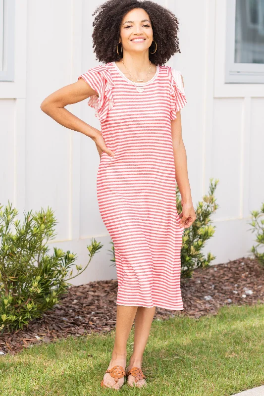 Feeling So Fun Red Striped Midi Dress Trendy Midi Look