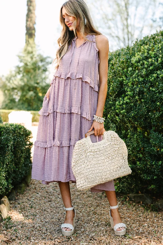 Pursue Perfection Mauve Pink Ruffled Midi Dress Tulle A-line Skirt