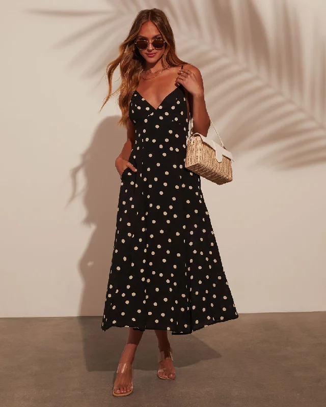 Sicily Polka Dot Pocketed Midi Dress Midi Skirt Chic