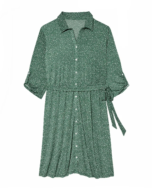 Midland Tabbed Sleeve Shirt Dress | Forest Green / White Flowy Shirt Dress