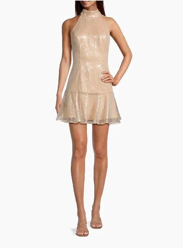 Rochel Sequin Dress In Gold Sequin Dress Long