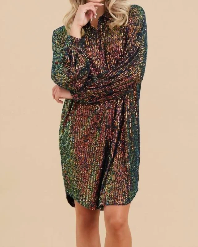 Shimmering Splendor Sequin Shirt Dress In Black Multi Shimmer Sequin Dress