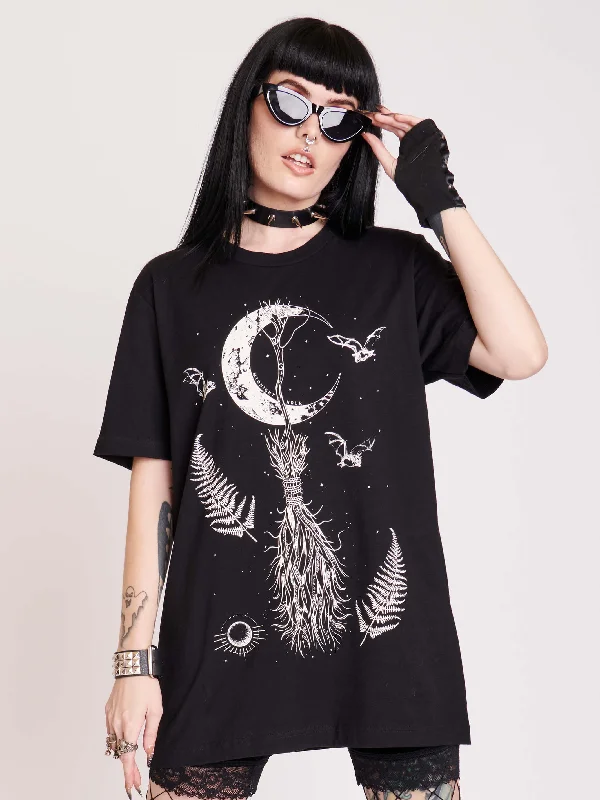 Witch Broom T-shirt Pleated Shirt Dress