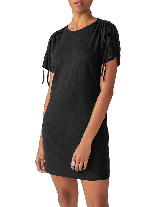 Womens Drawstring Hem Knit T-Shirt Dress Boho Shirt Dress