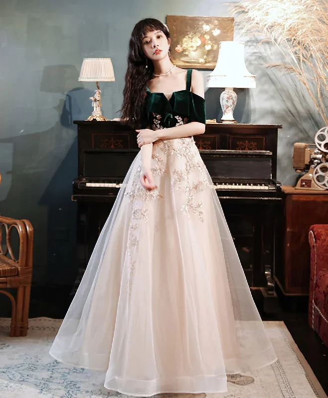 A-line Green Tulle Lace Long Prom Dress, Green Formal Evening Dress Y1928 White Tulle Dress