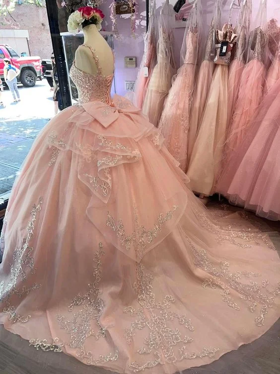 Charming Pink Applique Tulle Ball Gown,Pink Sweet 16 Dress Y5881 Tulle Dress Look