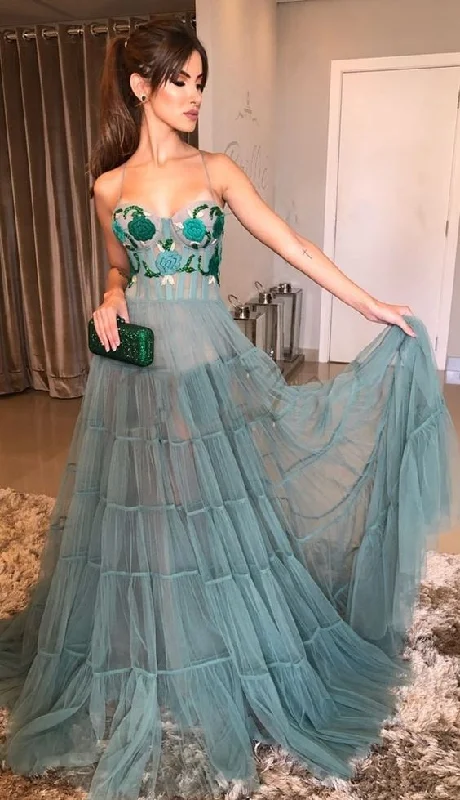 Fashion A-line Tulle Prom Dresses Long Sexy Prom Dress Y5375 Tulle Dress Fashion