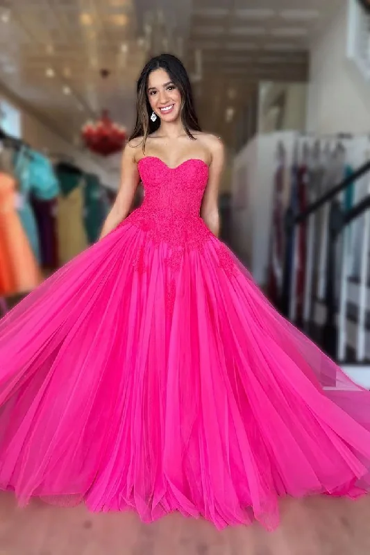 Hot Pink Tulle Sweetheart Long Prom Dress Y5464 Tulle Dress Sparkly