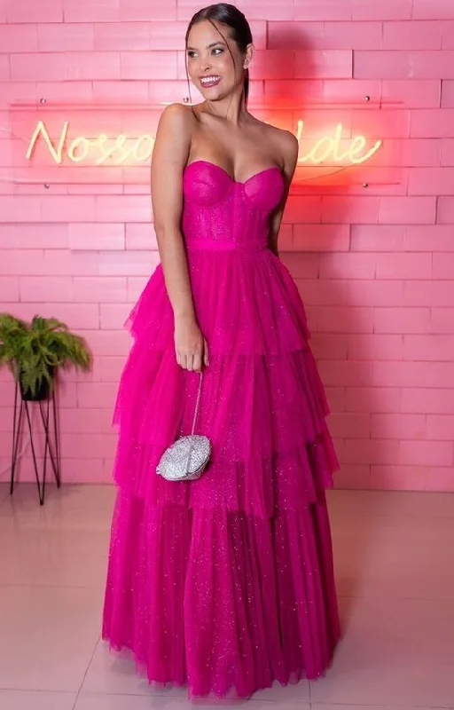 Sparkly Fuchsia A-line Multi-layered Tulle Evening Dress,Winter Prom Dress  Y4729 Tulle Dress Glow