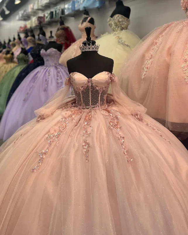 Tulle Appliques Long Sleeve Quinceanera Dress,Ball Gown,Sweet 16 Dress  Y5461 Tulle Dress Simple